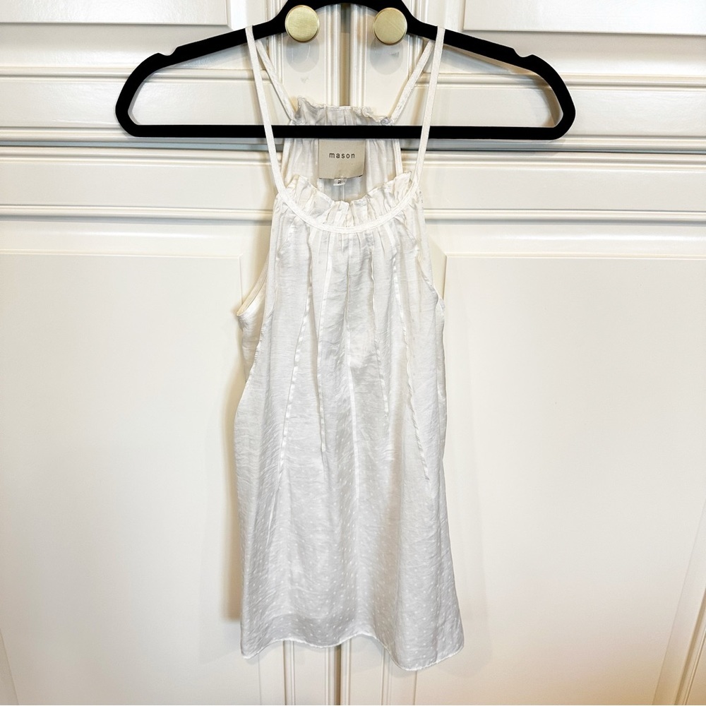 Mason Women’s Silk Ruffle Textured Spaghetti Strap‎ Tank Blouse Top Racerback 2